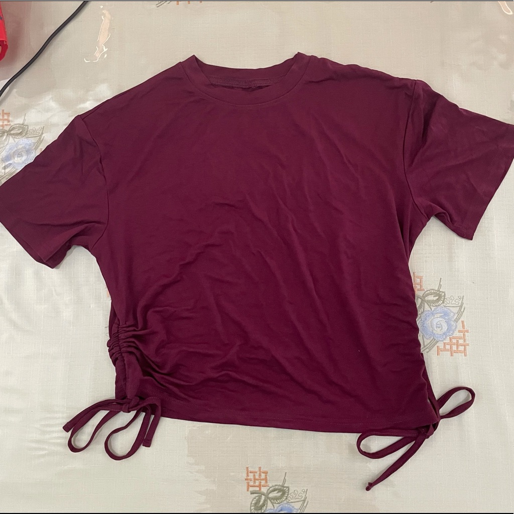 Shein Drawstring Ruched Side Solid Tee